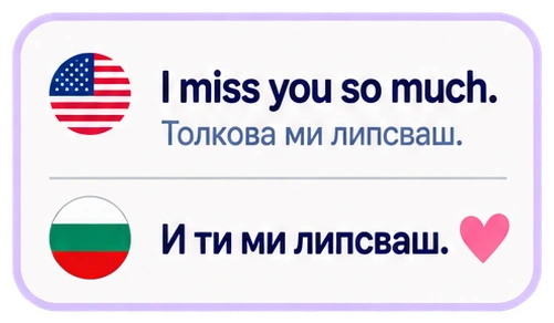 I miss you so much. Толкова ми липсваш. И ти ми липсваш.