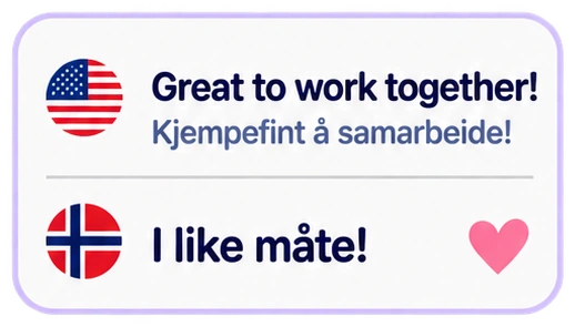 Great to work together! Kjempefint å samarbeide! I like måte!