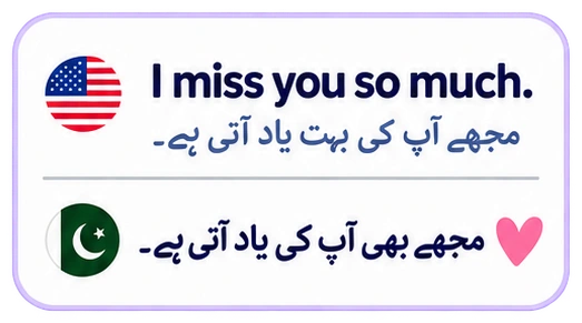 I miss you so much. مجھے آپ کی بہت یاد آتی ہے۔ مجھے بھی آپ کی یاد آتی ہے۔